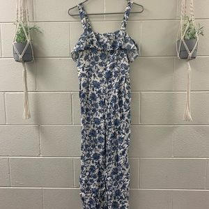 Blue and white long romper